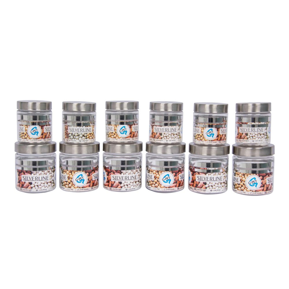 GPET Silver Line Containers 300ml,200ml,100ml,50ml Plastic Grocery Container (Pack of 15, Silver) Plastic Grocery Container | Home Kitchen Container | Plastic Jar Set, Transparent, Standard (12)