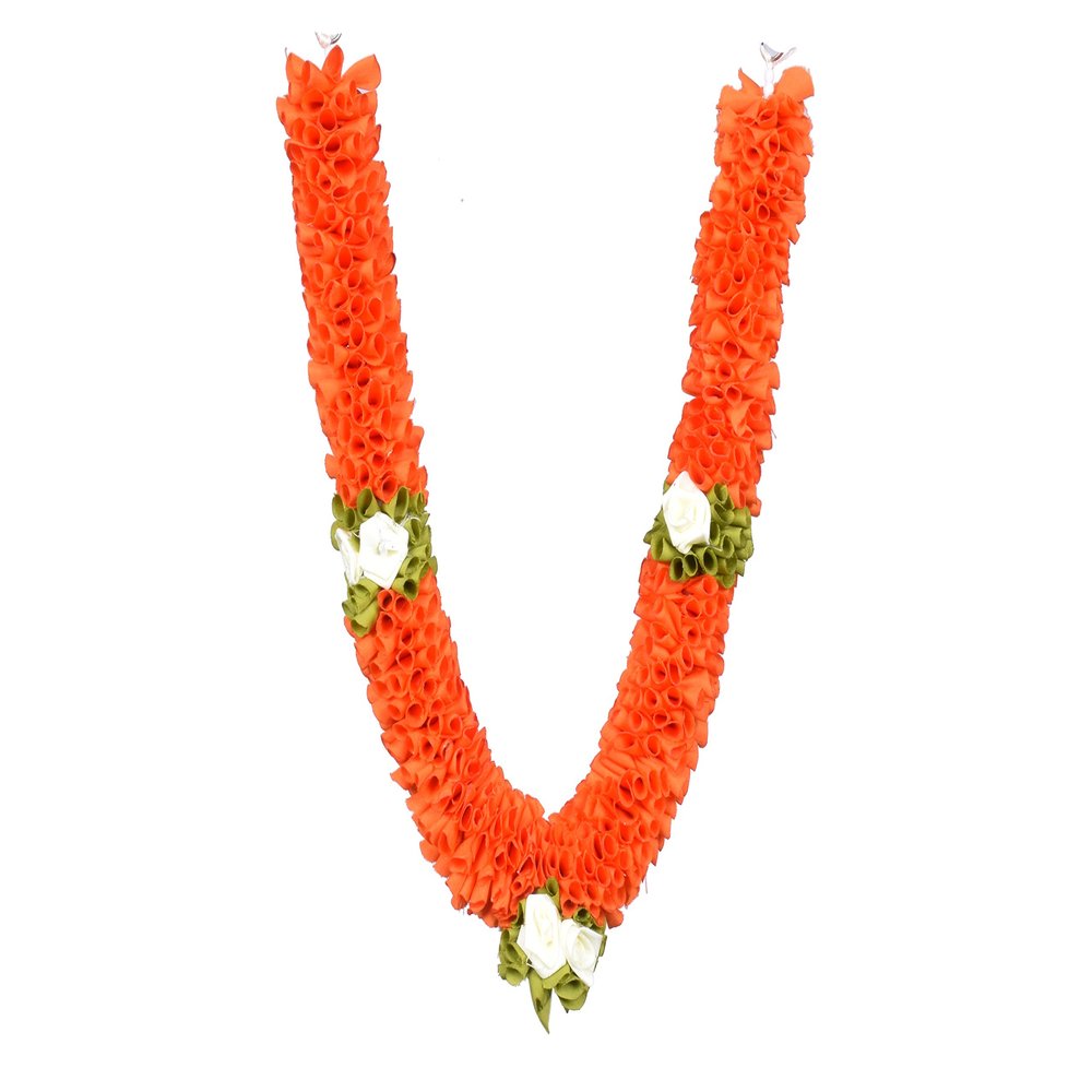 Daedal crafters Premium Orange Artificial Garland, 2 Piece, Decorative Mala for God Photo Frames Handmade Garland (25cmx25cm)