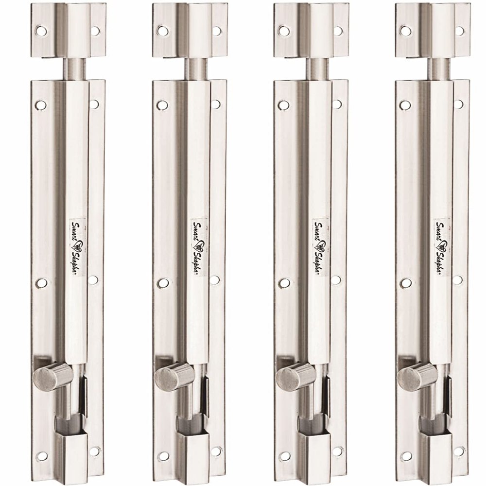 Smart Shophar Stainless Steel Plain Tower Bolt 8 Inches Silver, Pack of 4 / Bulk Pack/Durable and Sturdy/Suitable for Residential and Commercial Use