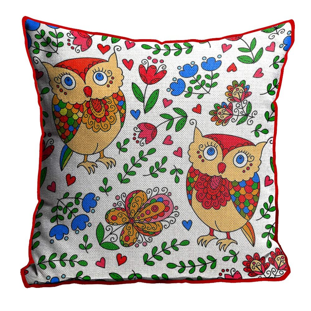 Kesar Enterprises Jute Fabric Printed Throw/Pillow, Cushion Covers for Living/Bed Room - Multicolour, 24 X 24 Inch