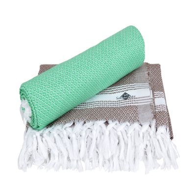 Sathiyas Cotton Bath Towel Pack of 2 (Brown || Green)
