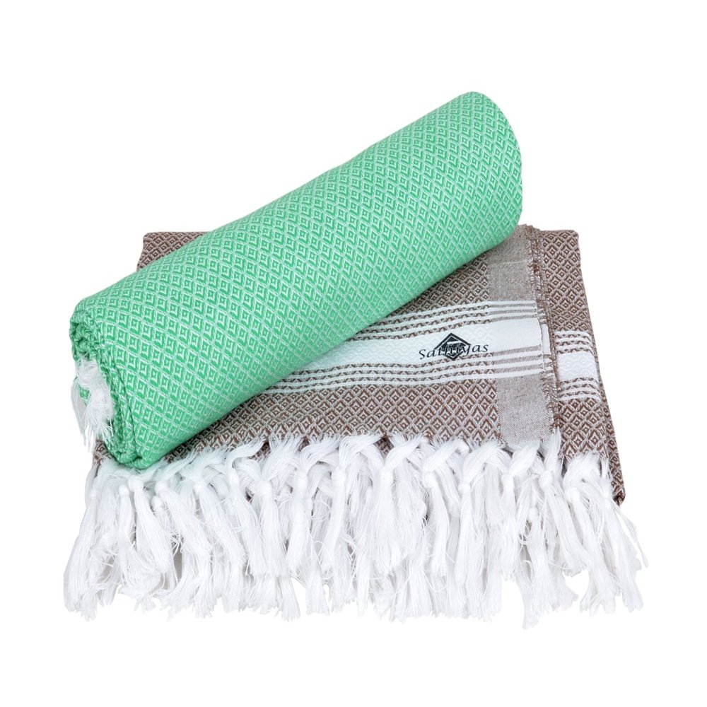 Sathiyas Cotton Bath Towel Pack of 2 (Brown || Green)