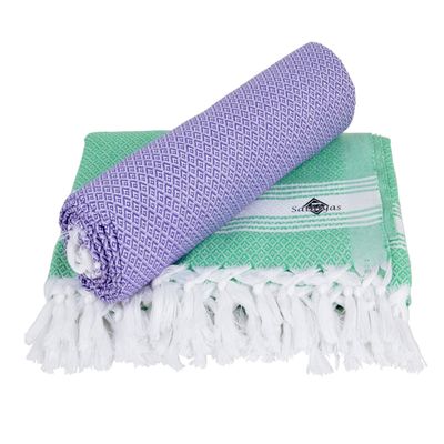 Sathiyas Cotton Bath Towel Pack of 2 (Lavender || Green)