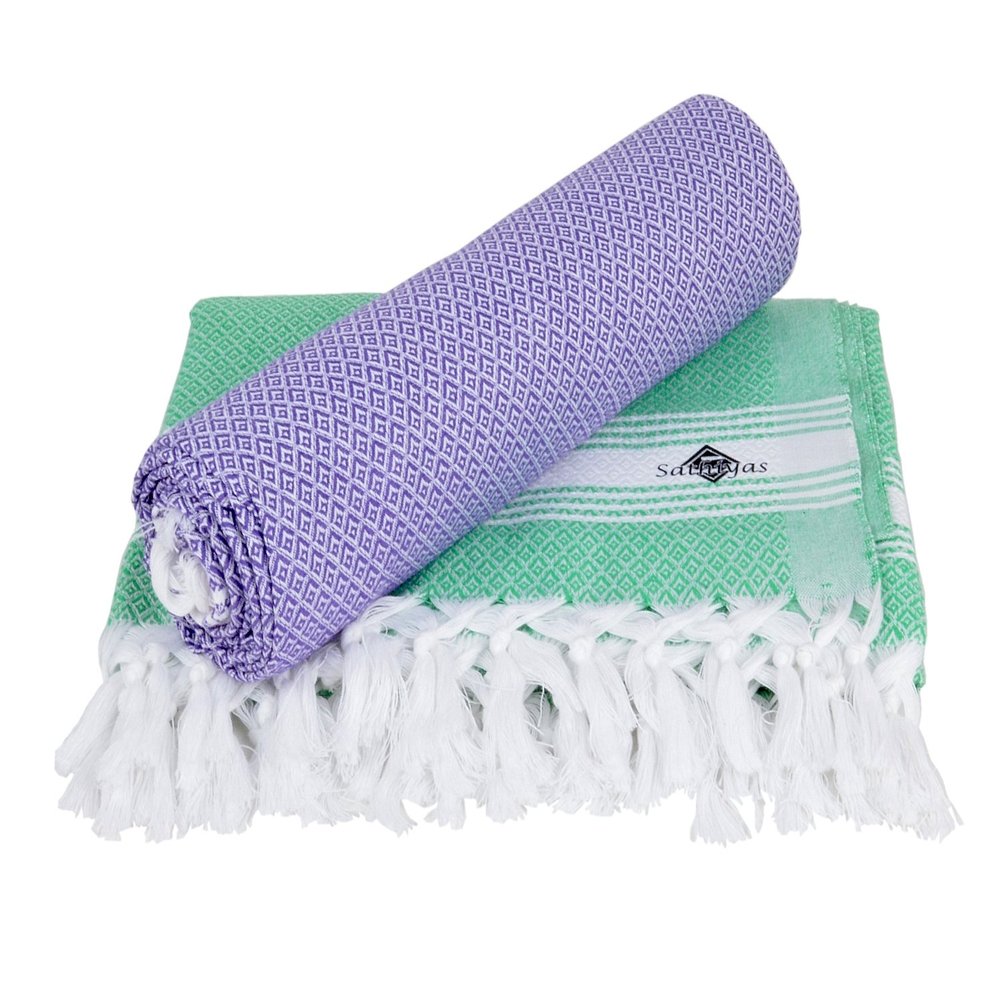 Sathiyas Cotton Bath Towel Pack of 2 (Lavender || Green)