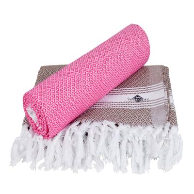 Sathiyas Cotton Bath Towel Pack of 2 (Pink || Brown)