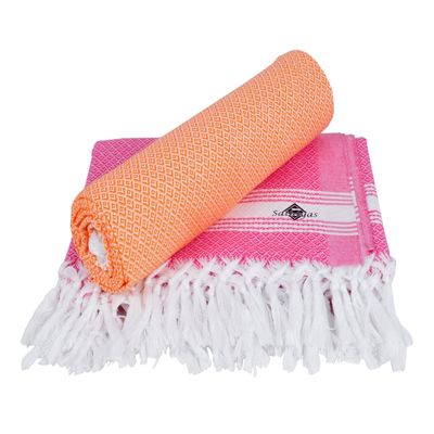 Sathiyas Cotton Bath Towel Pack of 2 (Orange || Pink)