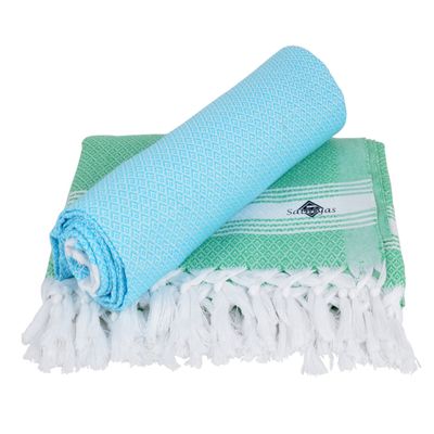 Sathiyas Cotton Bath Towel Pack of 2 (Blue || Green)