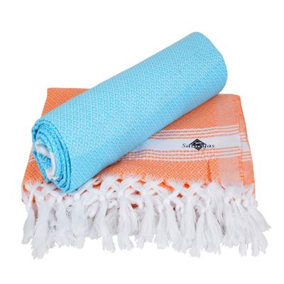 Sathiyas Cotton Bath Towel Pack of 2 (Blue || Orange)