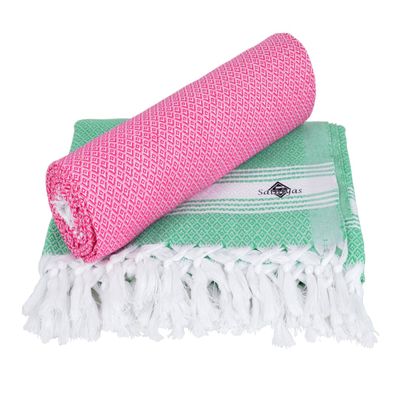 Sathiyas Cotton Bath Towel Pack of 2 (Green || Pink)