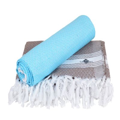 Sathiyas Cotton Bath Towel Pack of 2 (Brown || Blue)