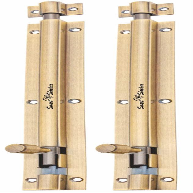 Smart Shophar Brass Plain Tower Bolt 8 Inches Antique Pack of 2 / Durable and Stylish/User-Friendly Installation/Versatile Design/Suitable for Doors, Cabinets, Gates
