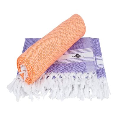 Sathiyas Cotton Bath Towel Pack of 2 (Orange || Lavender)