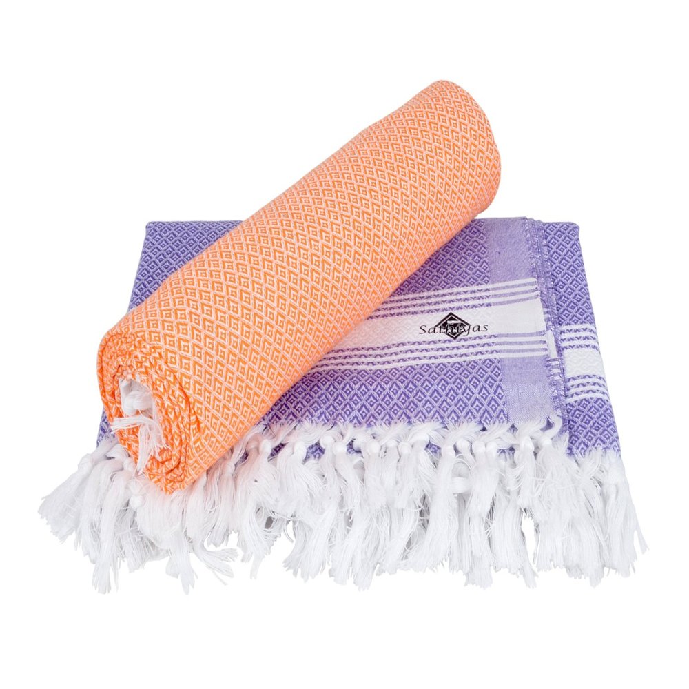 Sathiyas Cotton Bath Towel Pack of 2 (Orange || Lavender)