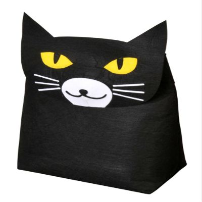 LINENWALAS Cat Foldable Polyester Clothes Laundry Cum Toys Storage Bag, 44 cm x 55 cm x 26 cm, Black