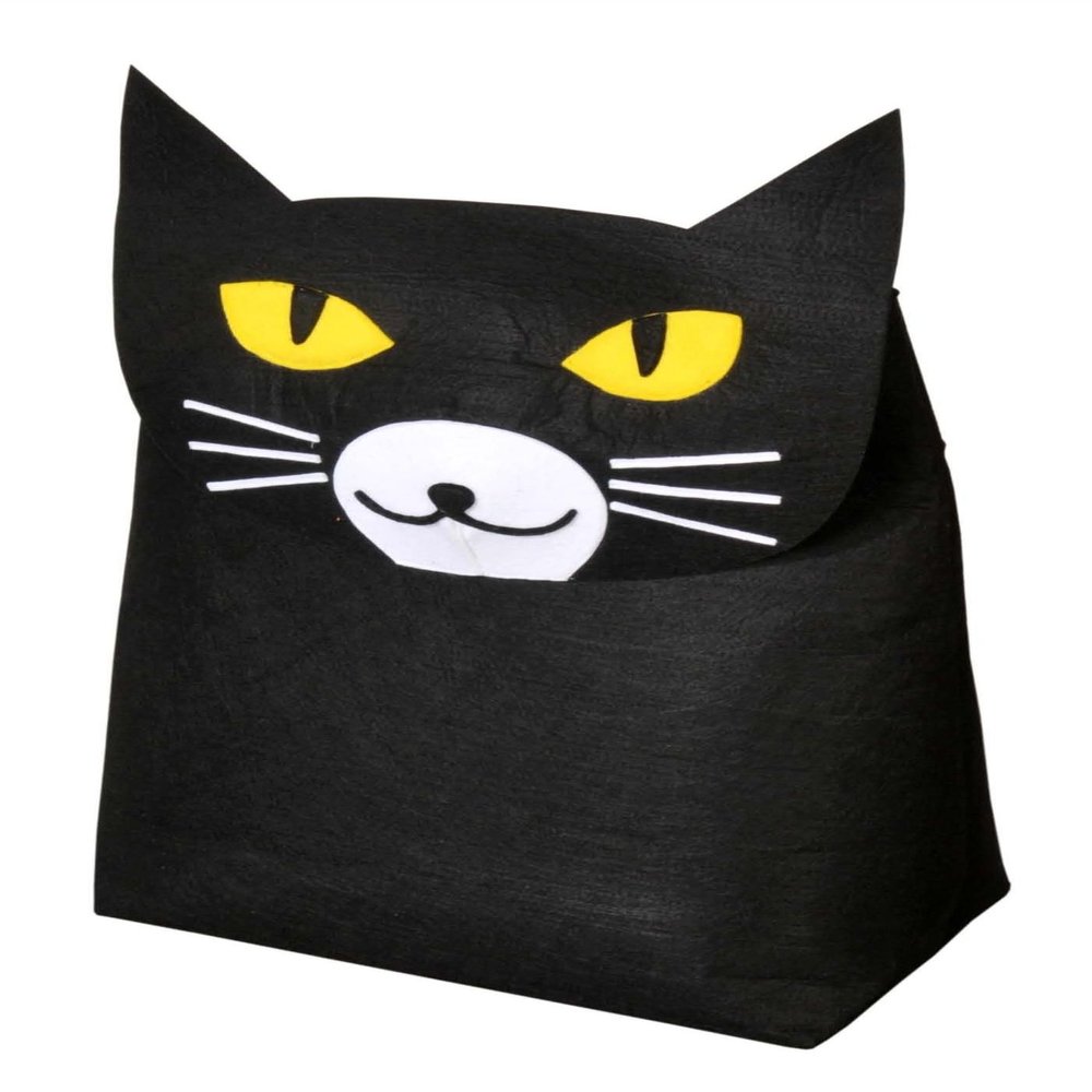 LINENWALAS Cat Foldable Polyester Clothes Laundry Cum Toys Storage Bag, 44 cm x 55 cm x 26 cm, Black