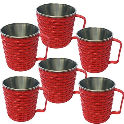 Khurana Plastic Plastic Italia Unbreakable Hot Double Wall Multipurpose Mug with Stainless Steel Inner, Medium (Multicolour, Italiya Blue 6 Mug Set)