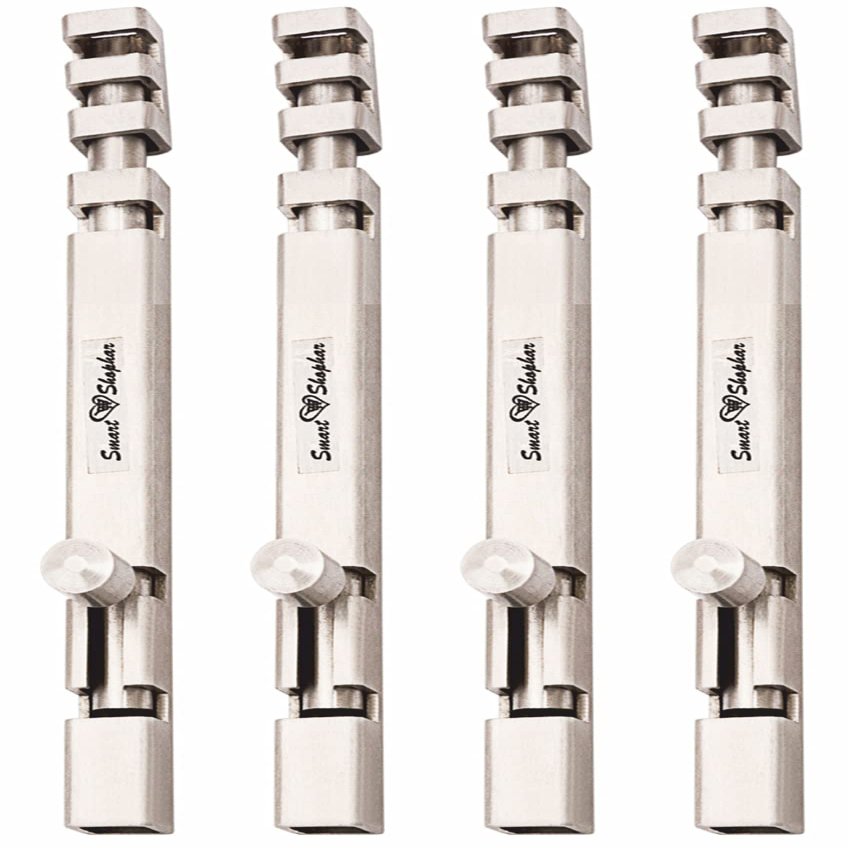 Smart Shophar Stainless Steel Square Section Tower Bolt 6 Inches Silver Pack of 4 / Durable Construction/Hassle-free Mounting/Ideal for Doors and Cabinets/Corrosion-proof
