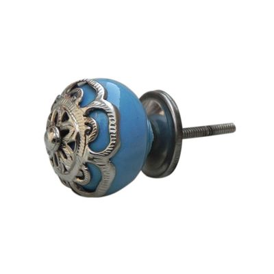 Indian-Shelf Pack of 4 Hardcrafted Drawer Wardrobe Knobs Strewn Ceramic Blue Wardrobe Knob