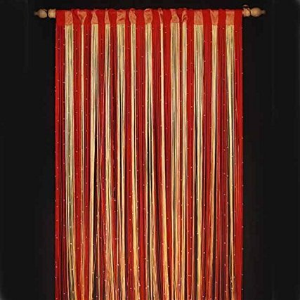 Exporthub 1 Piece Beautiful Polyester Long Door String Curtain - 9ft, Maroon and Gold (EHSPR418_94)