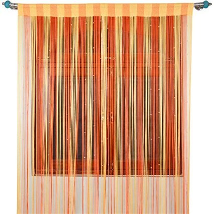 Exporthub 1 Piece Beautiful Polyester Long Door String Curtain - 9ft, Orange and Gold (EHSPR415_94)