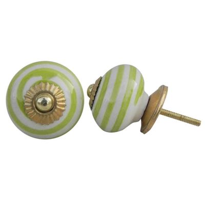 Indian-Shelf Pack of 4 Artistic Kitchen Cabinet Knobs Stripe Green Ceramic Farmhouse Furniture Knobs for Home Decor