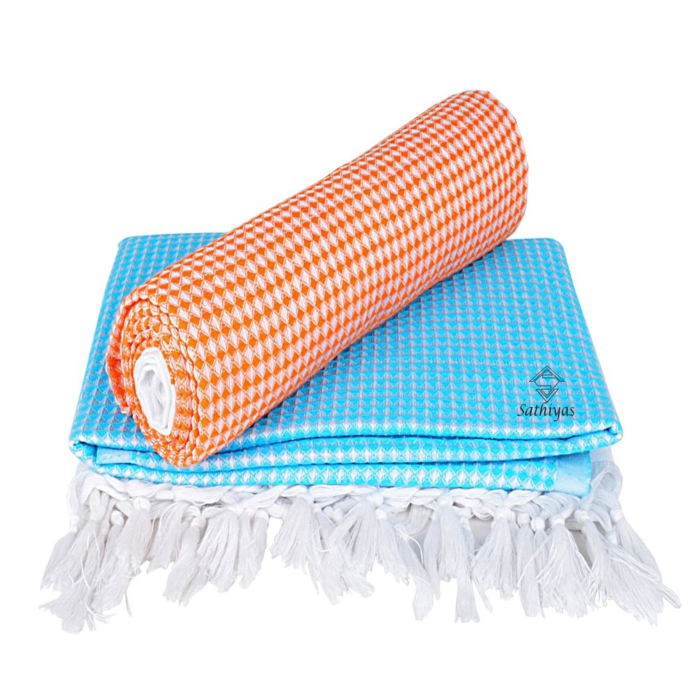 Sathiyas Soft Cotton Bath Towels - Pack of 2 (Blue, Orange)