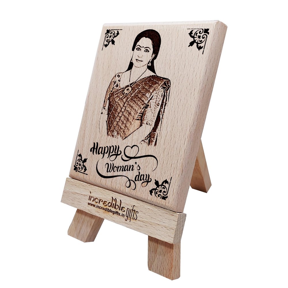 Incredible Gifts India Wooden Personalized Engraved Photo Plaque Gift for Women (5x4 inches, Beige)