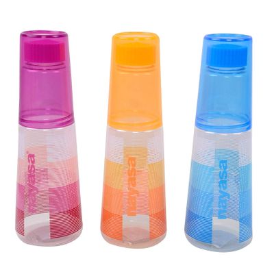 Nayasa Water Bottle with Glass,1300 ml (Set of 3,Multicolor)