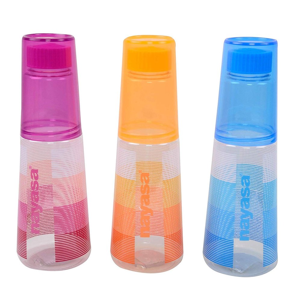 Nayasa Water Bottle with Glass,1300 ml (Set of 3,Multicolor)
