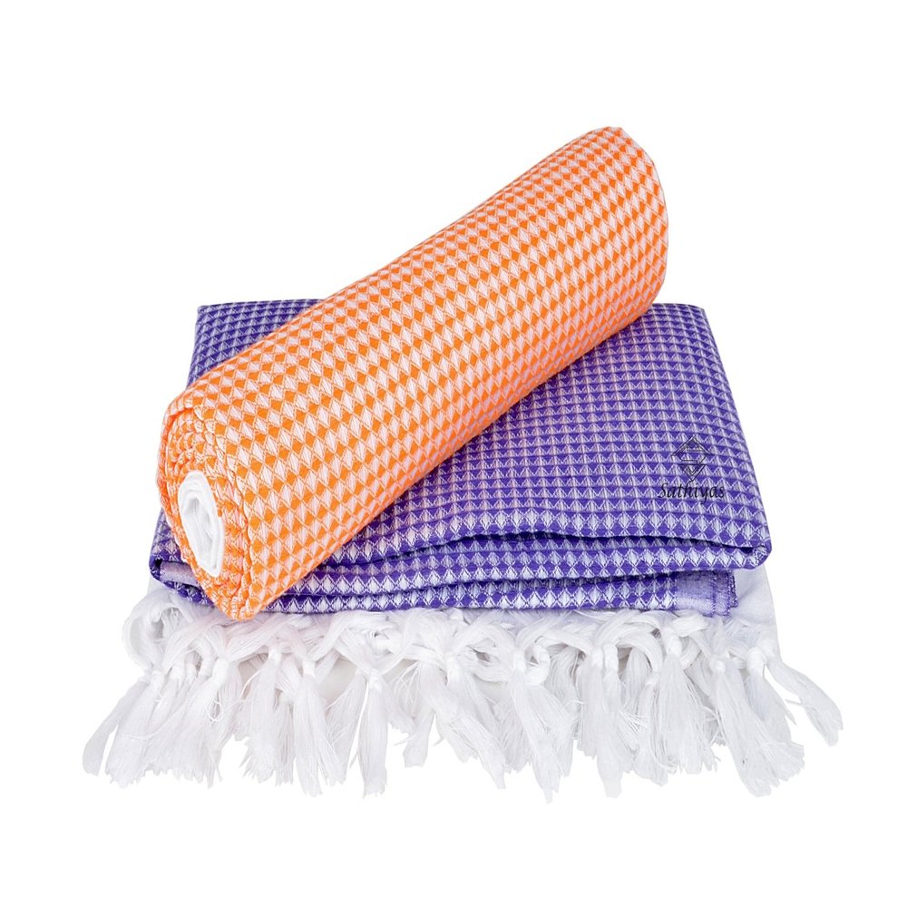 Sathiyas Soft Cotton Bath Towels - Pack of 2 (Lavender, Orange)
