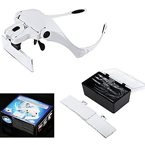 PIA INTERNATIONAL Loupe Binoculaire Headband Magnifying Glasses Magnifier Interchangeable 5 Lenses