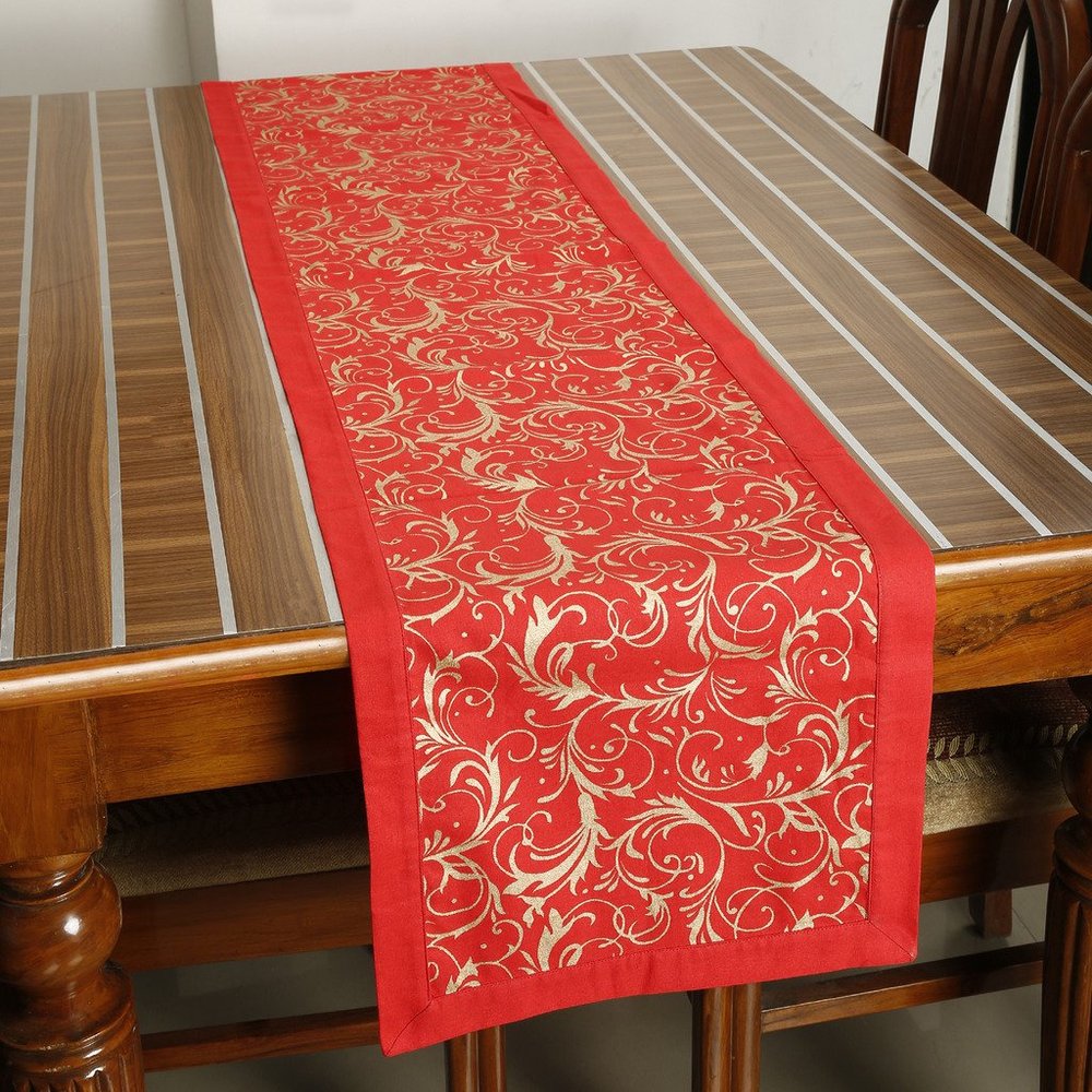 Dekor World Gold Printed Red Runner (Pack of 1)