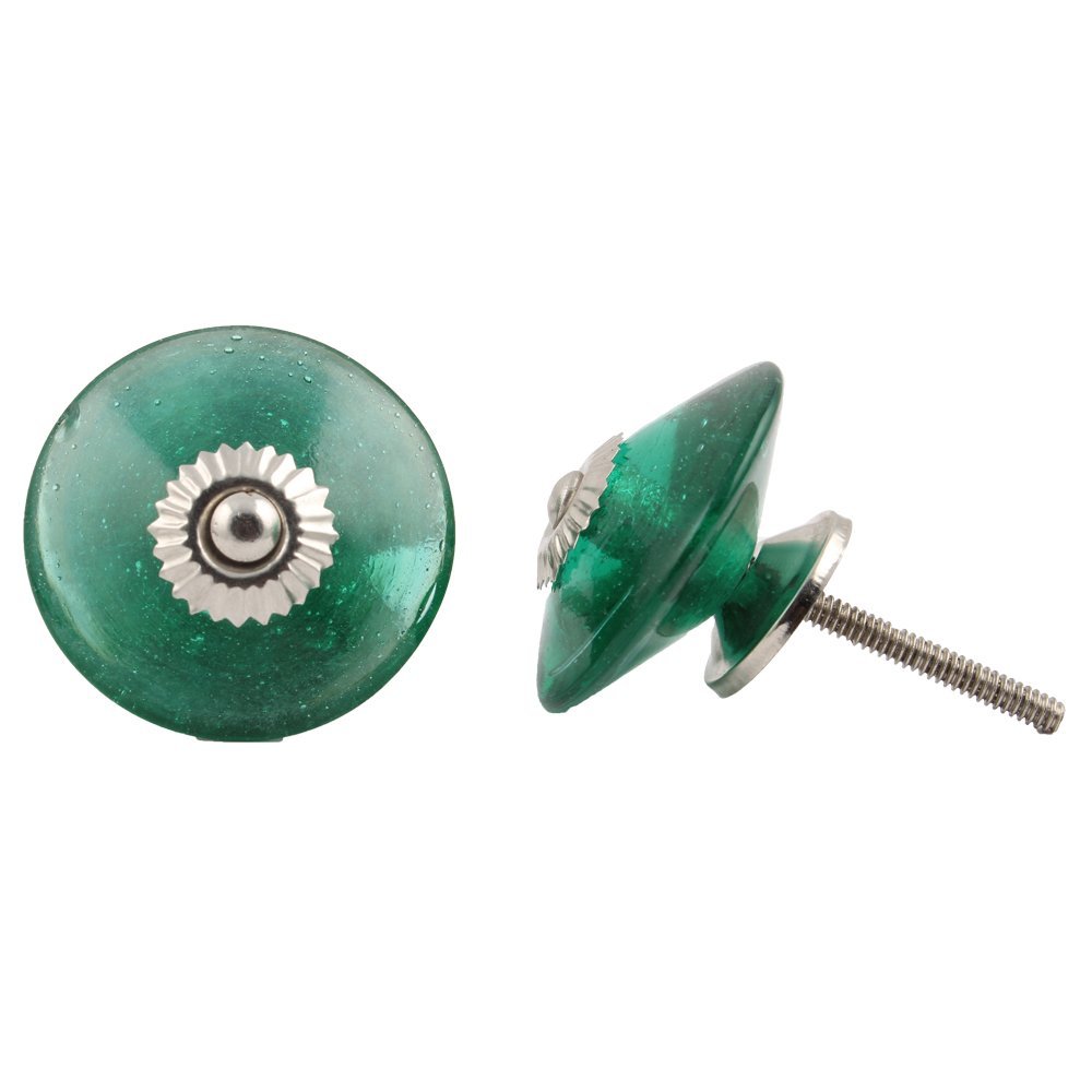 Indian-Shelf Pack of 2 Green Glass Wardrobe Drawer Knobs Wheel Artistic Dresser Knobs
