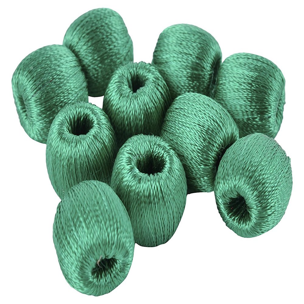 Super Shiny Silk Thread Green Wrapped Wooden Beads for Jewellery Making- Pack of 20