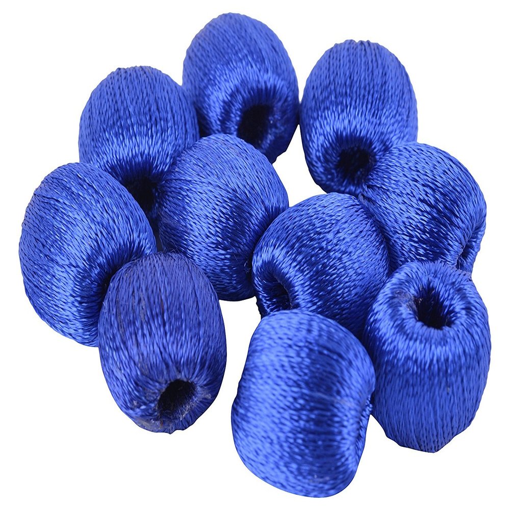 Super Shiny Silk Thread Royal Blue Wrapped Wooden Beads for Jewellery Making- Pack of 20