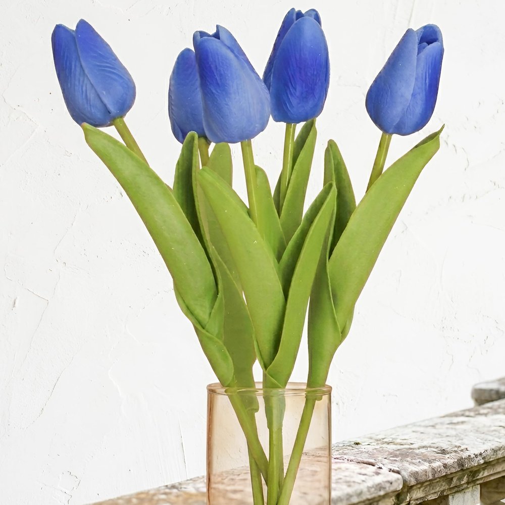 TIED RIBBONS Artificial Tulip Flowers Bunch for Vase (Set of 5, Blue) Home Decoration Living Room Bedroom Table Top Decorative Items - Silk