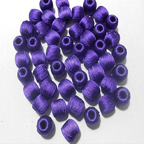 Super Shiny Silk Thread Purple Wrapped Wooden Beads for Jewellery Making- Pack of 20