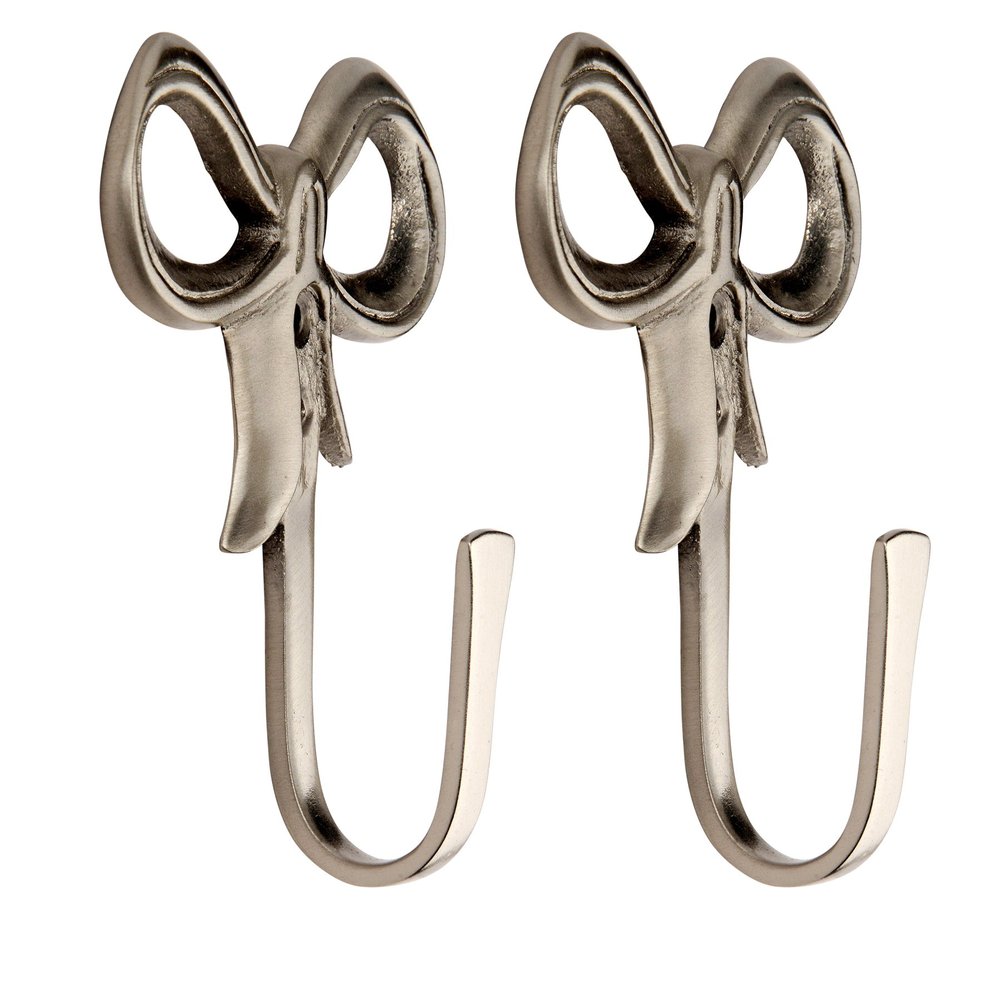 HOBKNOBS (Set of 2 Heavy Bow Satin Nickel Plated Multipurpose Wall/Wooden Mounted Hook Hanger - Silver..