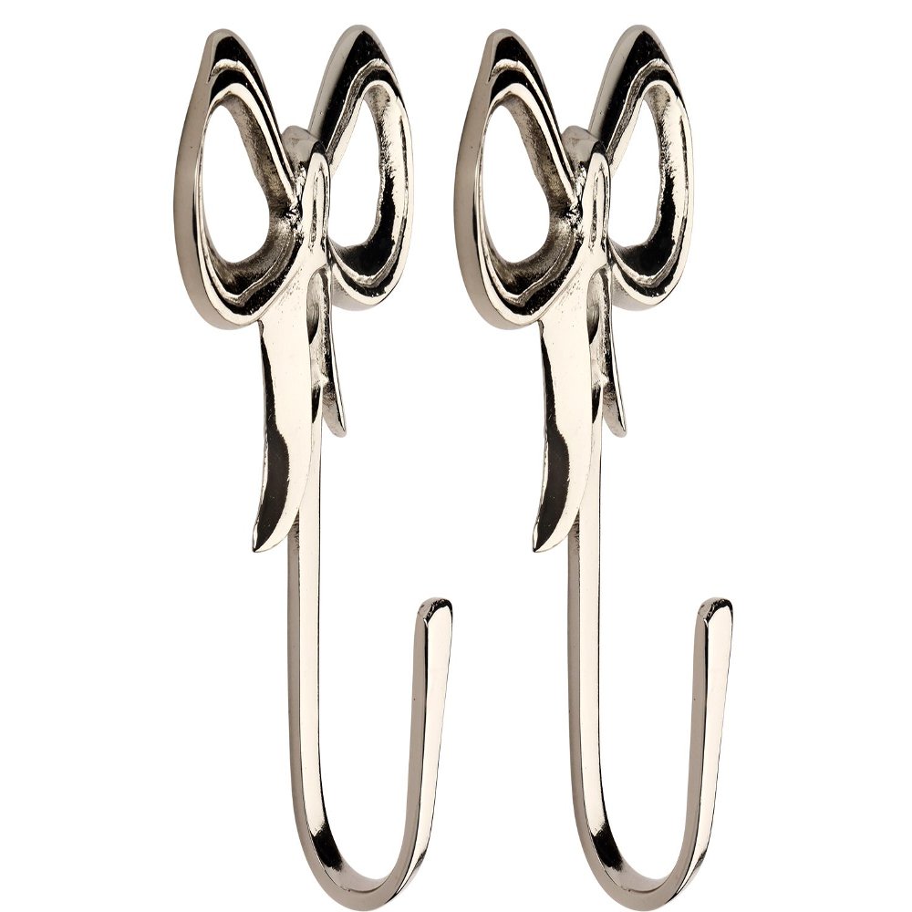 HOBKNOBS (Set of 2 Heavy Bow Nickel Plated Multipurpose Wall/Wooden Mounted Hook Hanger - Silver..