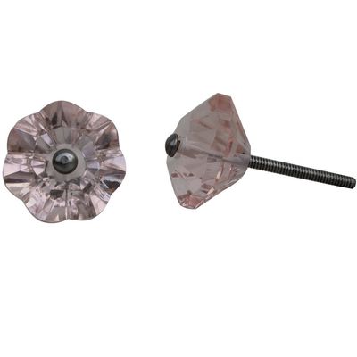 Indian-Shelf Pack of 4 Pink Glass Knobs Flower Vintage Knob