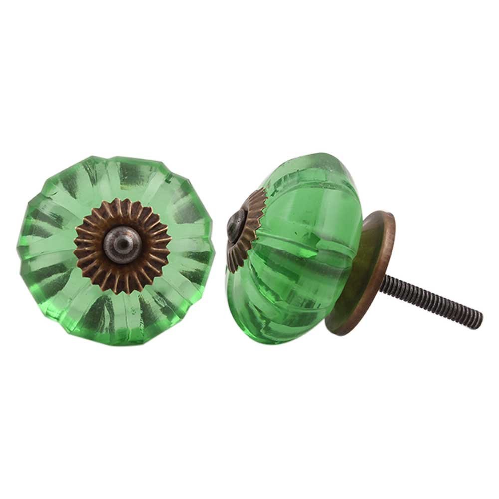 Indian-Shelf 4 Pieces Green Knobs for Wardrobe Artistic Glass Marigold Flower Dresser Drawer Knob