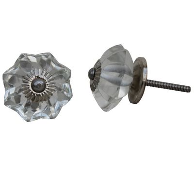 Indian-Shelf Pack of 4 Clear Door Knobs Glass Marigold Flower Handmade Dresser Wardrobe Drawer Knobs