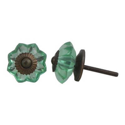 Indian-Shelf 4 Pieces Mint Door Knobs Glass Marigold Flower Vintage Wardrobe Drawer Knobs