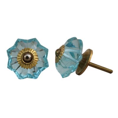Indian-Shelf Pack of 4 Unique Farmhouse Door Knobs Glass Marigold Flower Turquoise Wardrobe Drawer Knob for Home Decor