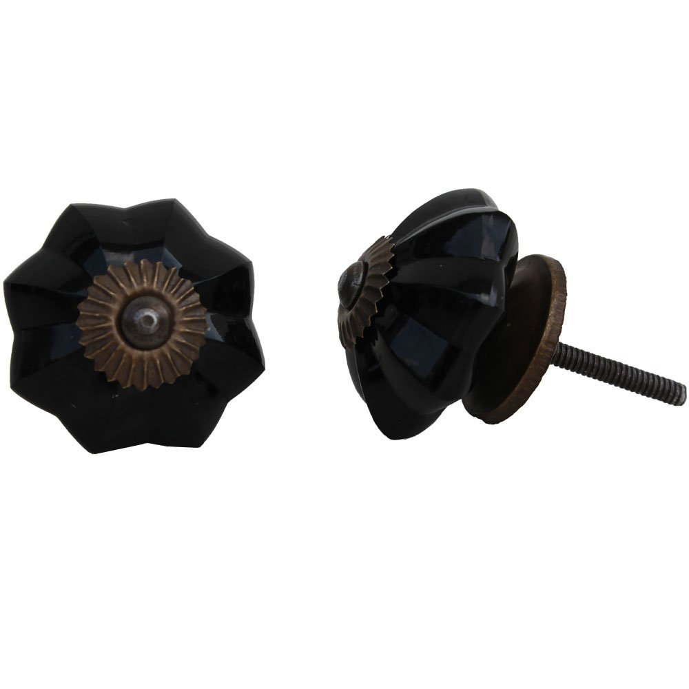 Indian-Shelf 4 Pieces Artistic Drawers Wardrobe Knobs Glass Marigold Flower Black Knobs for Wardrobe