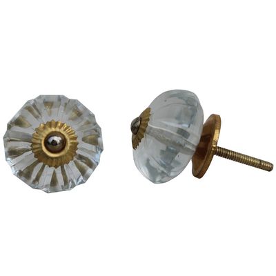Indian-Shelf Pack of 4 Clear Cupboard Door Knobs Unique Glass Marigold Flower Drawer Wardrobe Knob for Home Decor