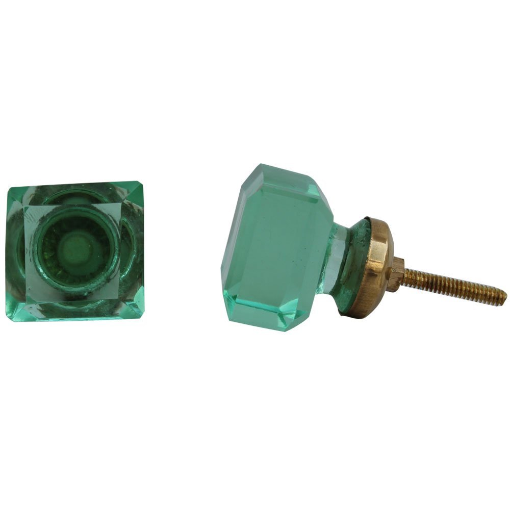 Indian-Shelf Pack of 4 Luxury Green Farmhouse Knob Square Glass Drawer Dresser Knobs