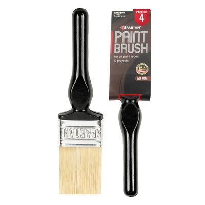Spartan 2" (50mm) Wall Paint Brush | Acrylic Nylon/Polyester Material | Durable Thickness, Triple Boil Bristles, Long Bristles | Suitable for Wall Painting, White Wash (Pack of 4, Black)