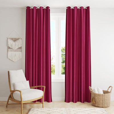 FRESH FROM LOOM Plain Curtains for Door 9 Feet Long | Curtain for Big Window | Yarn Weaved Parda | Modern Parde for Living Room Bedroom | Screens with Eyelet Ring | Hypoallergenic (Wine, 1pc only)