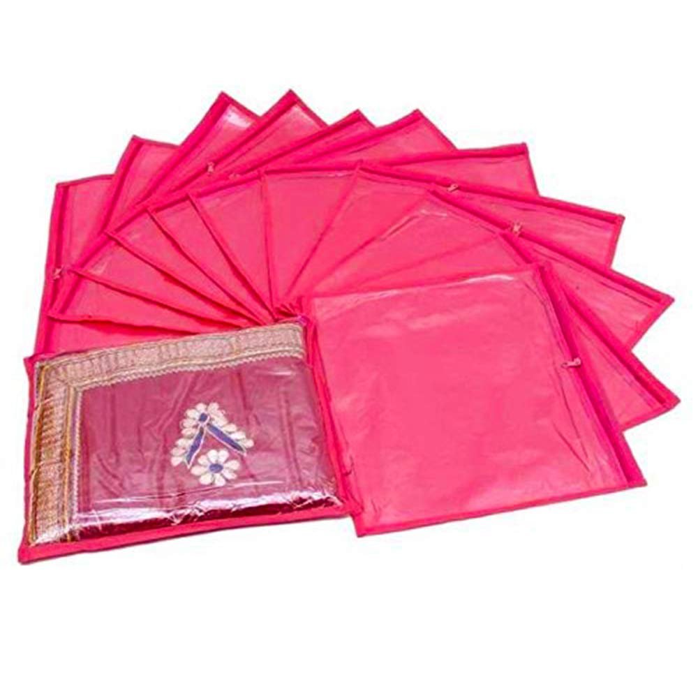DMS RETAIL Single Packing Pink Saree Cover 6 Pcs Combo - Wedding Saree Cover/Lehenga Cover/Suit Box Cover/Saree Organiser